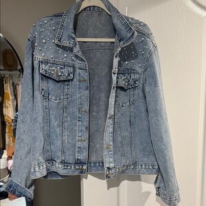 Denim Pearl Studded Jacket